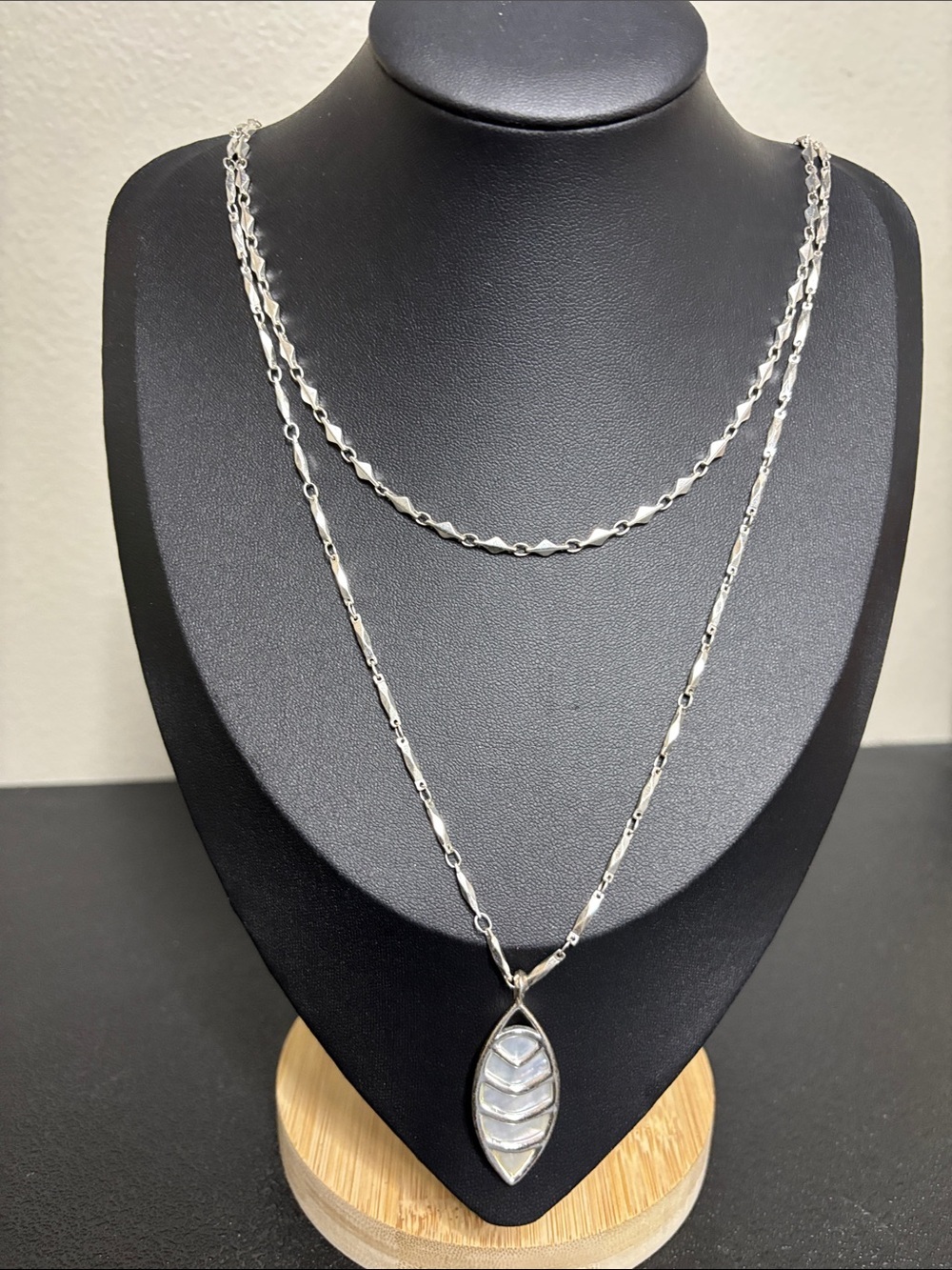 Mother of Pearl Pendant Layered Long Chain Necklace